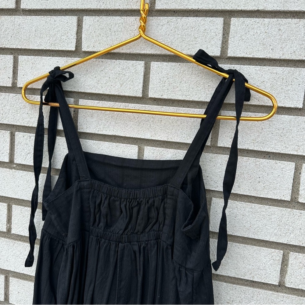 Old Navy Black Dobby Tie Shoulder Midi Dress Pockets Cotton S Coastal Boho - Picture 10 of 13